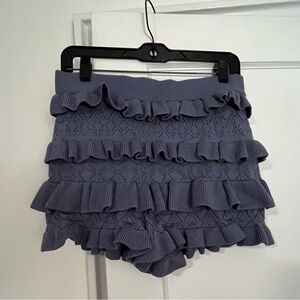 NWOT - Ruffled Layered Dusty Blue/Grey Knitted Shorts - XL